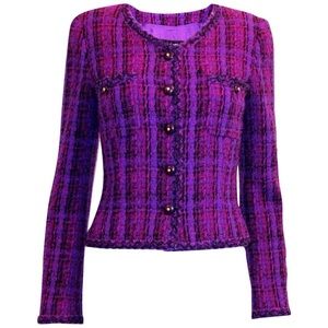 Chanel purple fringe tweed jacket